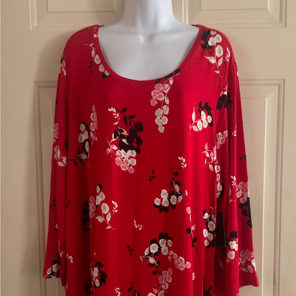 Red Floral Shirt 3/4 Sleeve Stretch Size 3X
